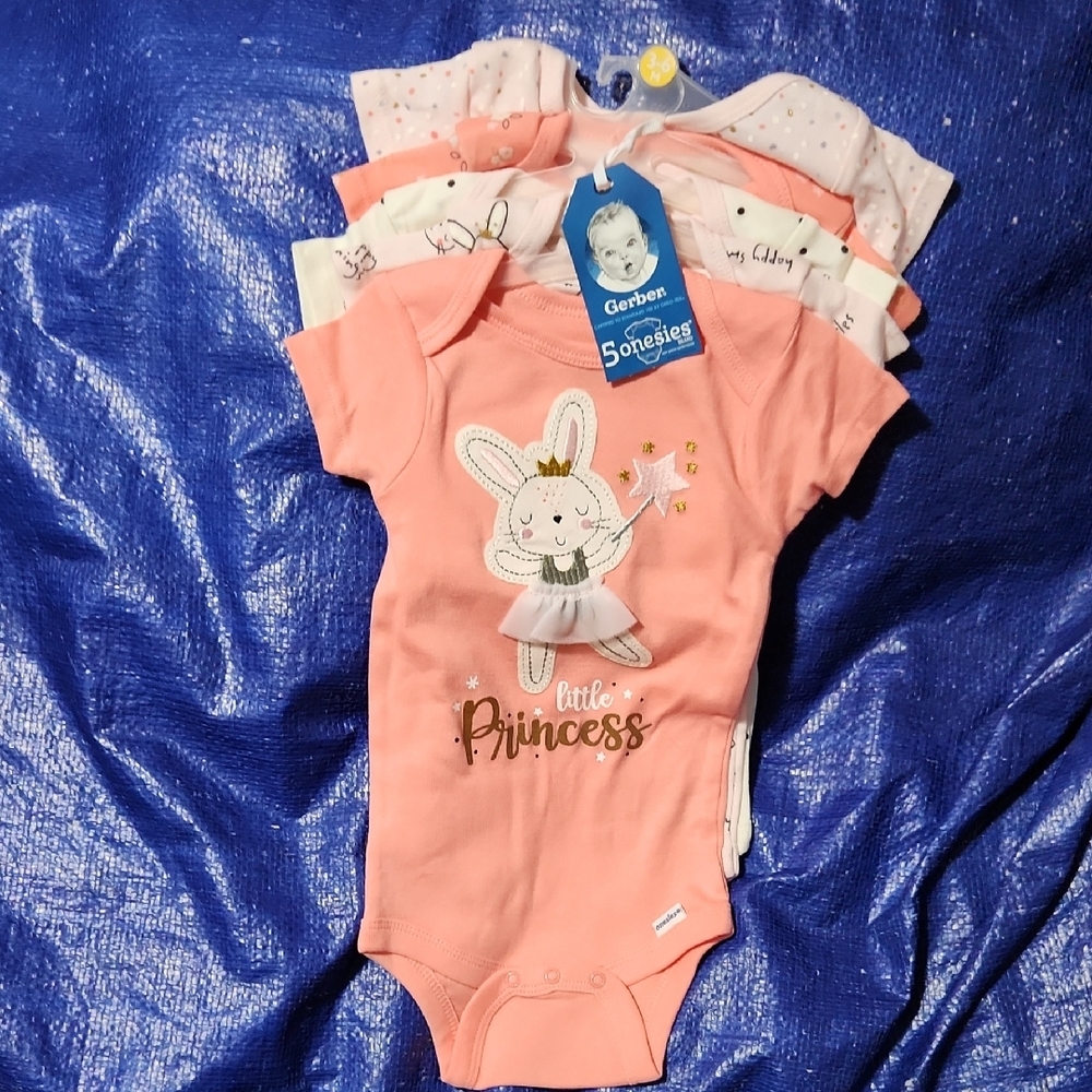 Gerber Pink Bodysuits with Cute Animal Design and Princess Text